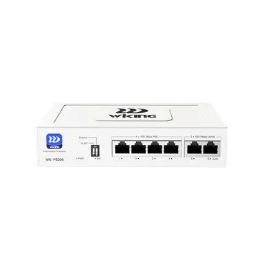 [WK-PS206 V2] Switch 4 portas PoE 10/100Mbps, 2 portas de uplink RJ45 10/100Mbps